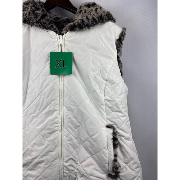 Women’s Kristen Blake XL Reversible Vest White Puffer and Leopard aprons Faux Fu - Picture 5 of 6